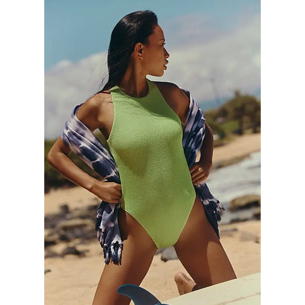 NEW RHYTHM FREE PEOPLE KIWI GREEN WAVE BREAK SURF ONE PIECE SWIMSUIT SZ L